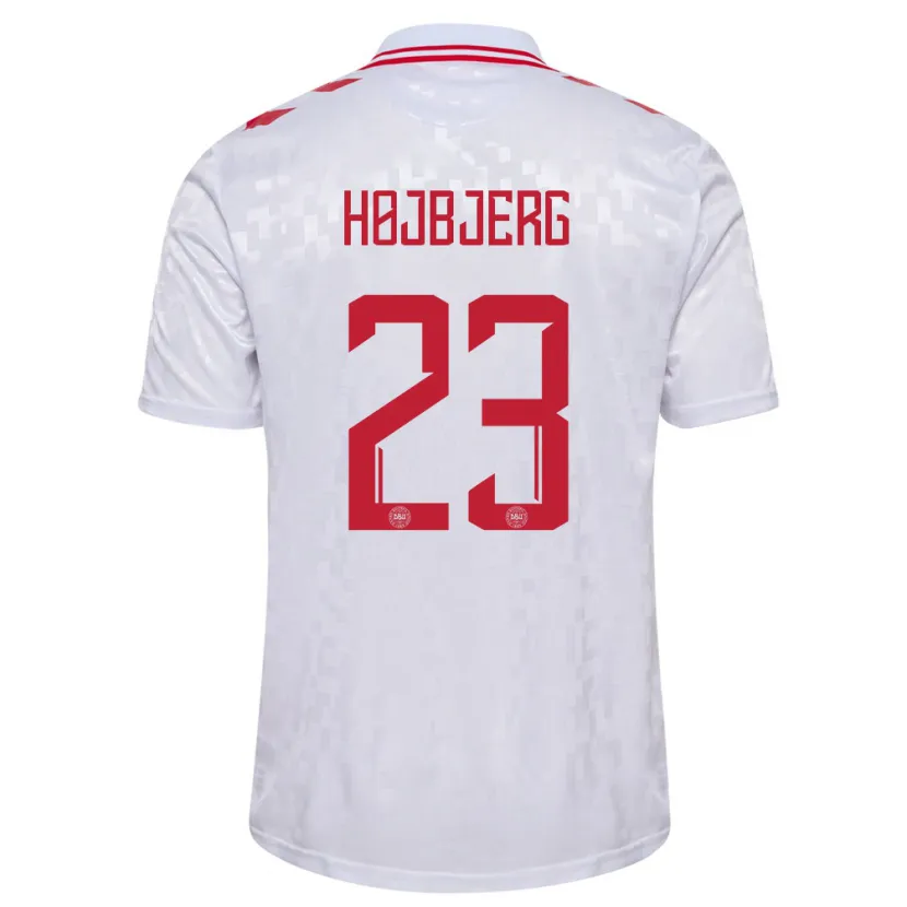 Danxen Män Danmark Pierre-Emile Højbjerg #23 Vit Bortatröja Matchtröjor 24-26 Tröjor T-Tröja