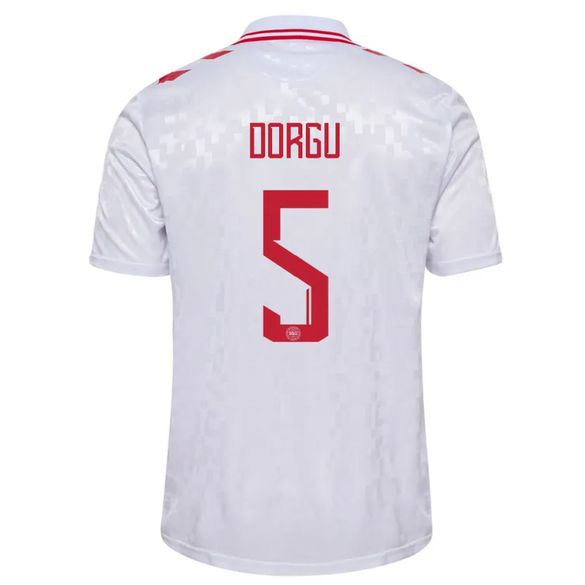 Danxen Män Danmark Patrick Dorgu #5 Vit Bortatröja Matchtröjor 24-26 Tröjor T-Tröja
