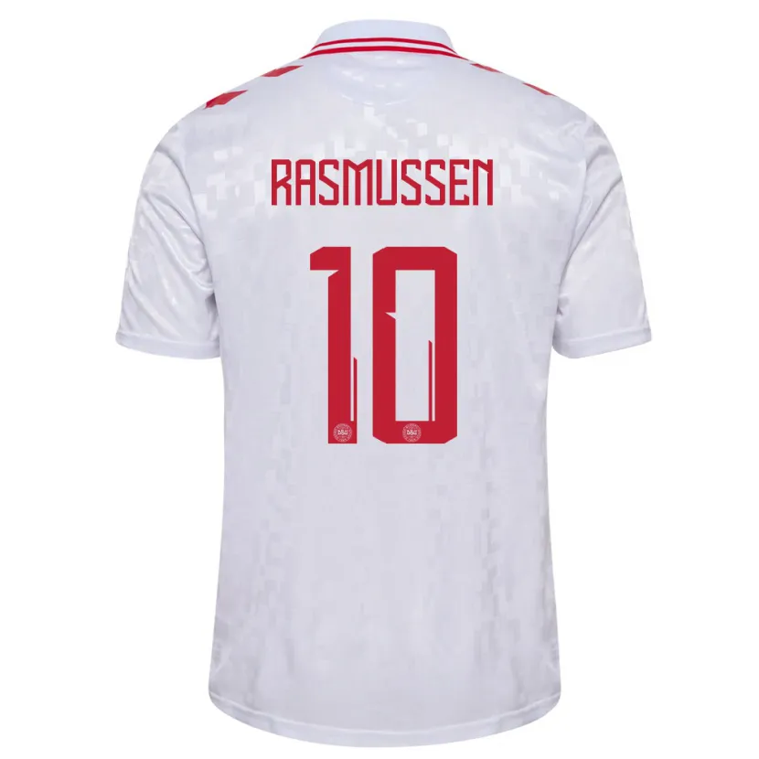 Danxen Män Danmark Christian Rasmussen #10 Vit Bortatröja Matchtröjor 24-26 Tröjor T-Tröja