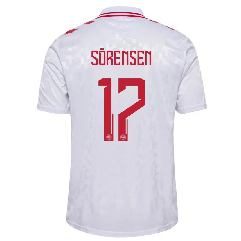 Danxen Män Danmark Oliver Sörensen #17 Vit Bortatröja Matchtröjor 24-26 Tröjor T-Tröja
