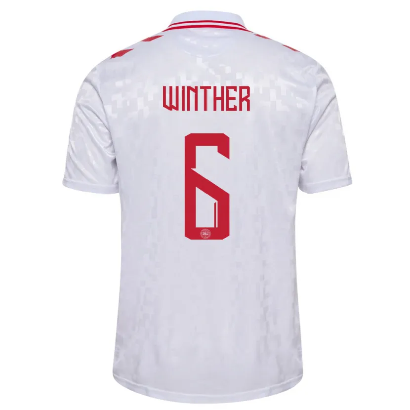 Danxen Män Danmark Casper Winther #6 Vit Bortatröja Matchtröjor 24-26 Tröjor T-Tröja
