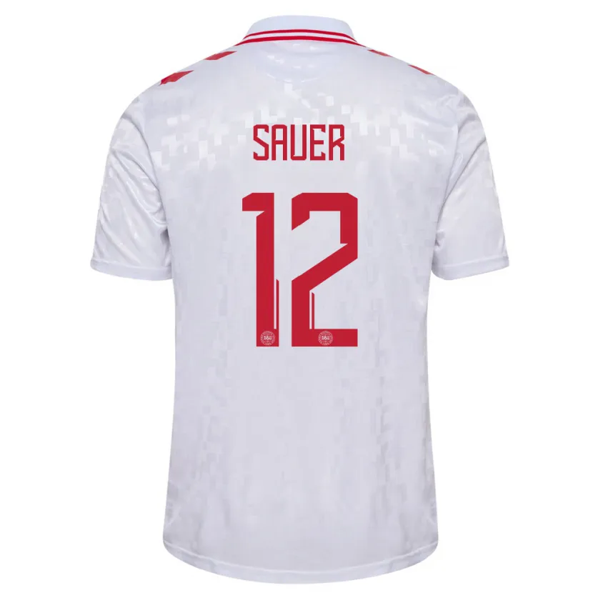 Danxen Män Danmark Mathias Sauer #12 Vit Bortatröja Matchtröjor 24-26 Tröjor T-Tröja