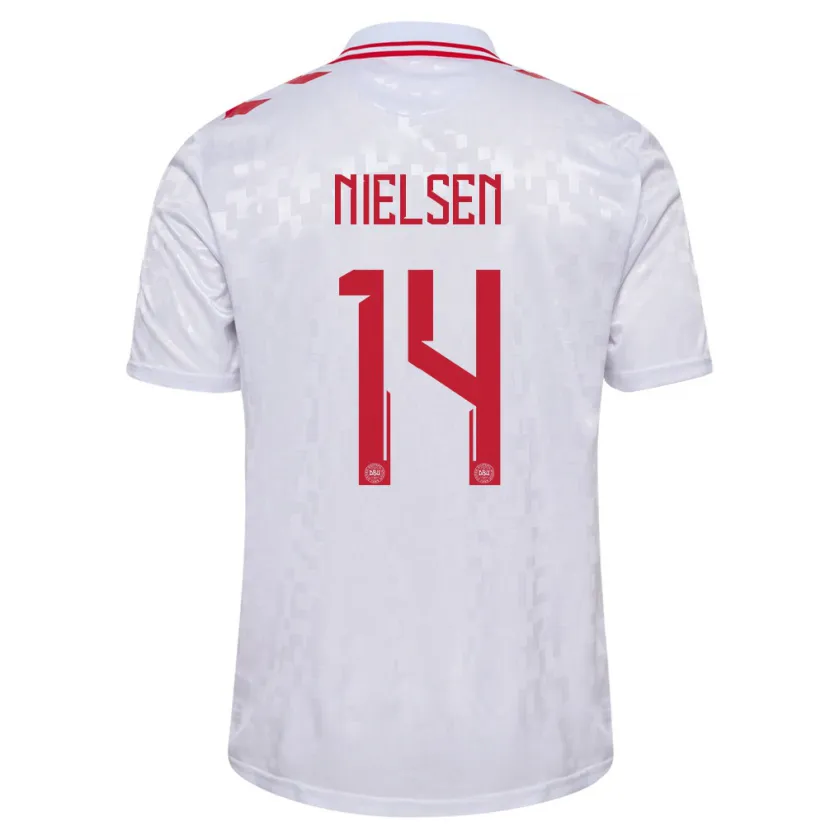 Danxen Män Danmark Julius Nielsen #14 Vit Bortatröja Matchtröjor 24-26 Tröjor T-Tröja