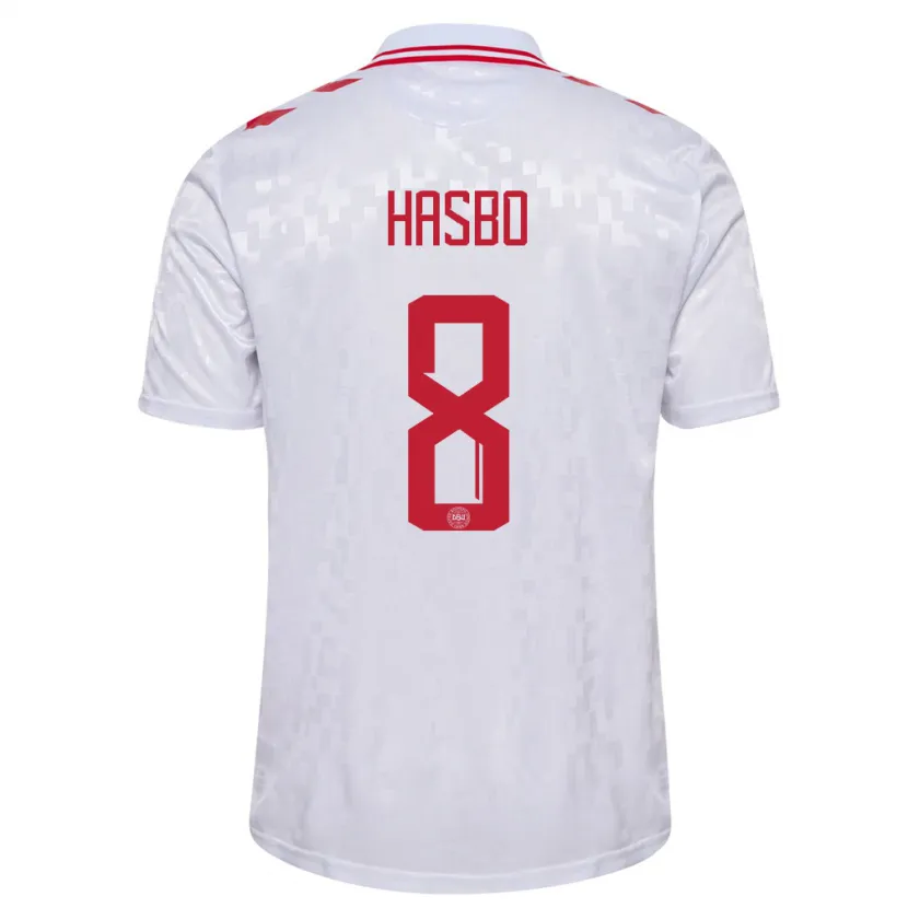 Danxen Män Danmark Josefine Hasbo #8 Vit Bortatröja Matchtröjor 24-26 Tröjor T-Tröja