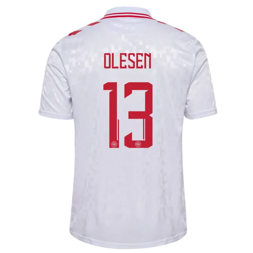 Danxen Män Danmark Karoline Olesen #13 Vit Bortatröja Matchtröjor 24-26 Tröjor T-Tröja