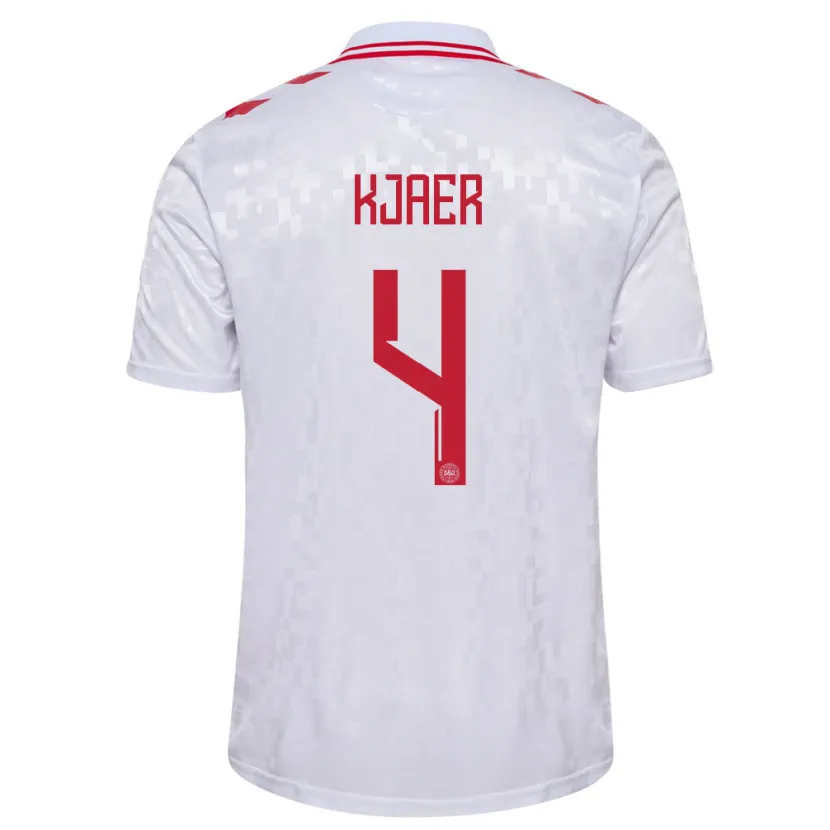 Danxen Män Danmark Simon Kjaer #4 Vit Bortatröja Matchtröjor 24-26 Tröjor T-Tröja