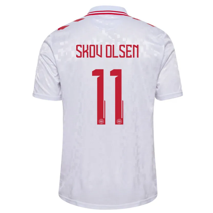 Danxen Män Danmark Andreas Skov Olsen #11 Vit Bortatröja Matchtröjor 24-26 Tröjor T-Tröja