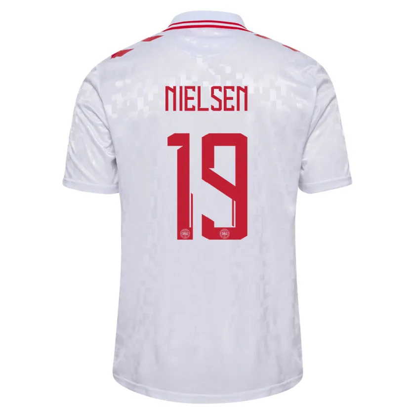 Danxen Män Danmark Casper Nielsen #19 Vit Bortatröja Matchtröjor 24-26 Tröjor T-Tröja