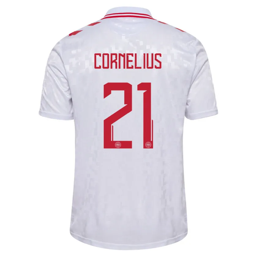 Danxen Män Danmark Andreas Cornelius #21 Vit Bortatröja Matchtröjor 24-26 Tröjor T-Tröja