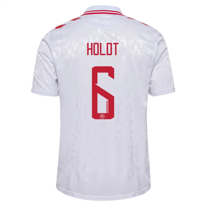 Danxen Män Danmark Olivia Holdt #6 Vit Bortatröja Matchtröjor 24-26 Tröjor T-Tröja