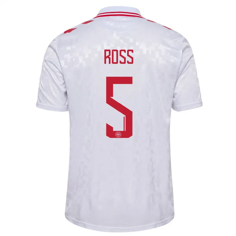 Danxen Män Danmark Mathias Ross #5 Vit Bortatröja Matchtröjor 24-26 Tröjor T-Tröja