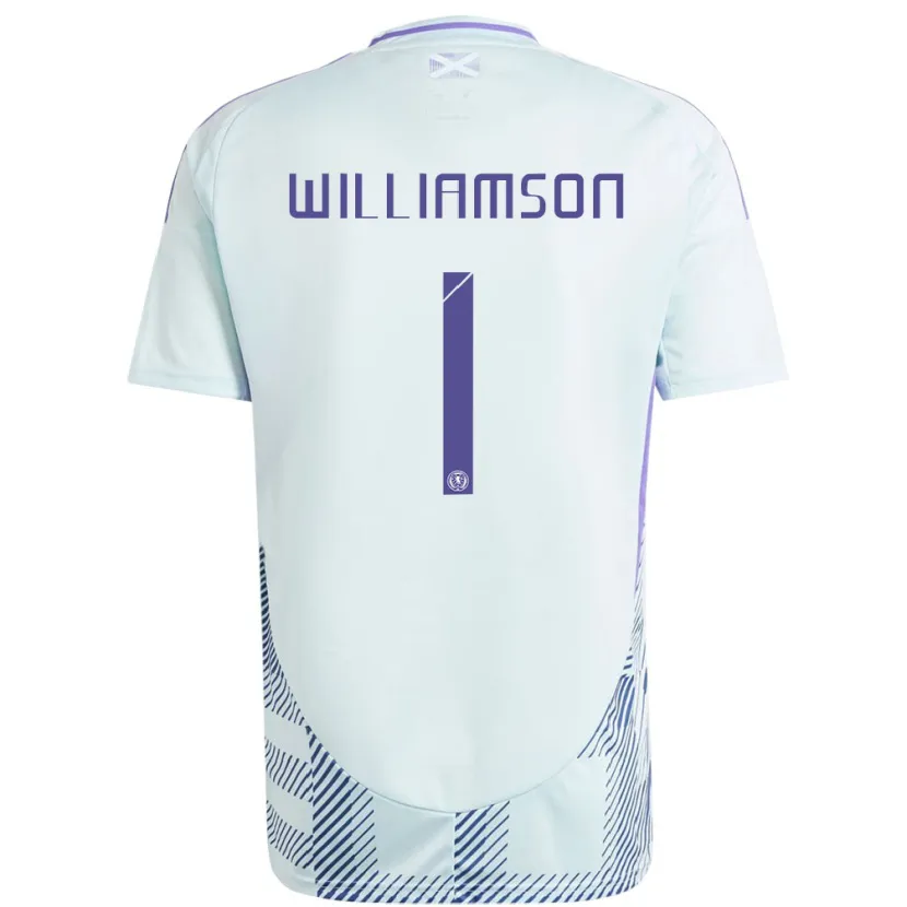Danxen Män Skottland Woody Williamson #1 Ljus Mintblå Bortatröja Matchtröjor 24-26 Tröjor T-Tröja