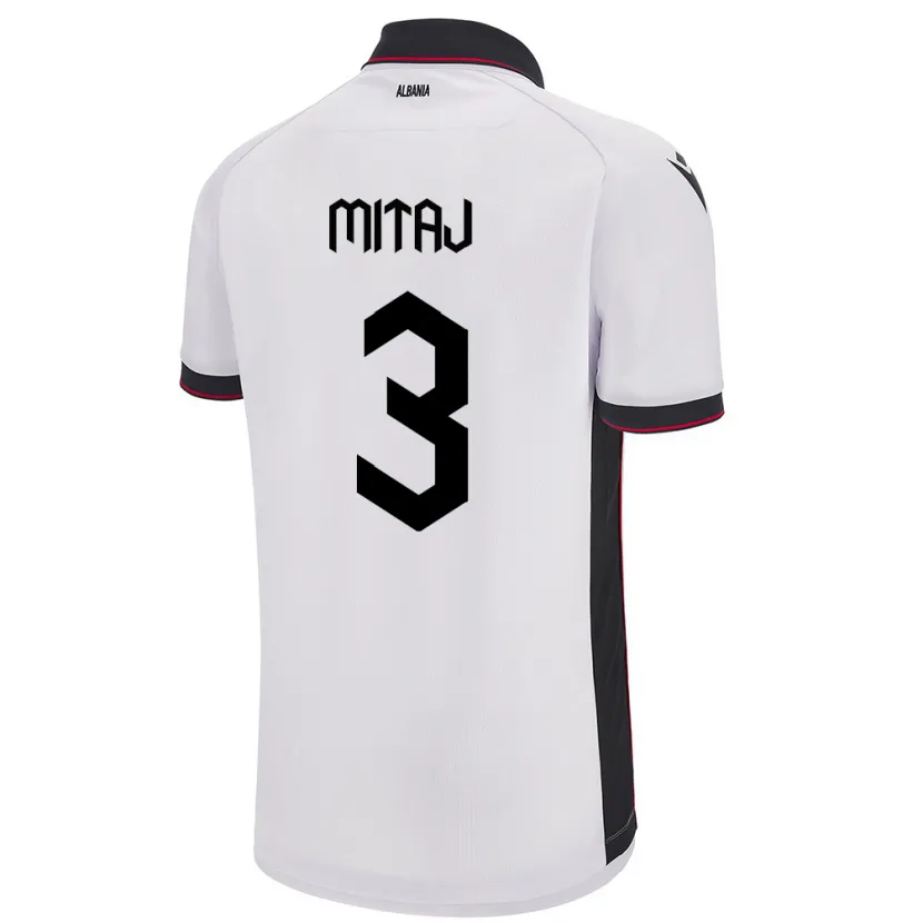 Danxen Män Albanien Mario Mitaj #3 Vit Bortatröja Matchtröjor 24-26 Tröjor T-Tröja