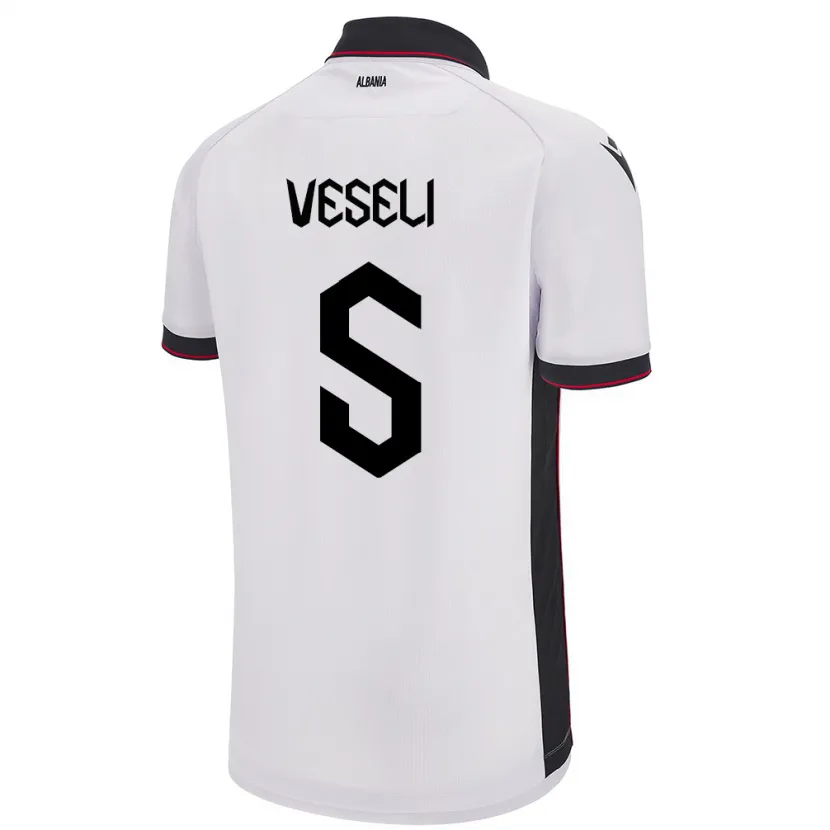 Danxen Män Albanien Frédéric Veseli #5 Vit Bortatröja Matchtröjor 24-26 Tröjor T-Tröja