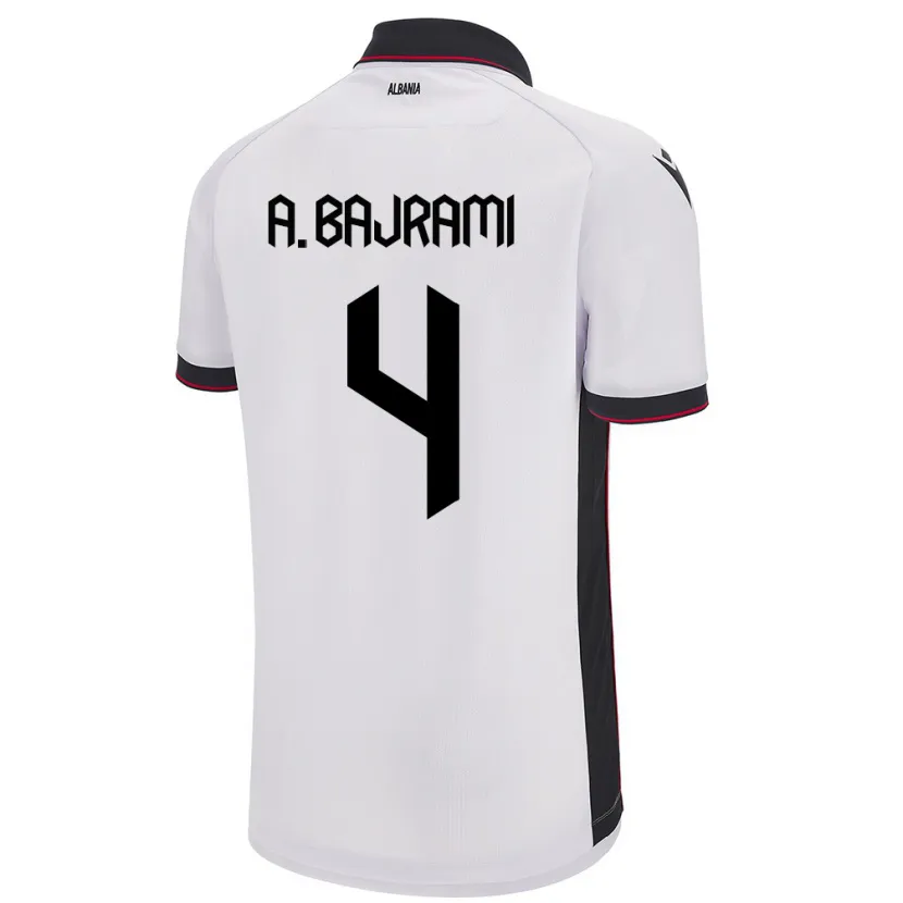 Danxen Män Albanien Adrian Bajrami #4 Vit Bortatröja Matchtröjor 24-26 Tröjor T-Tröja