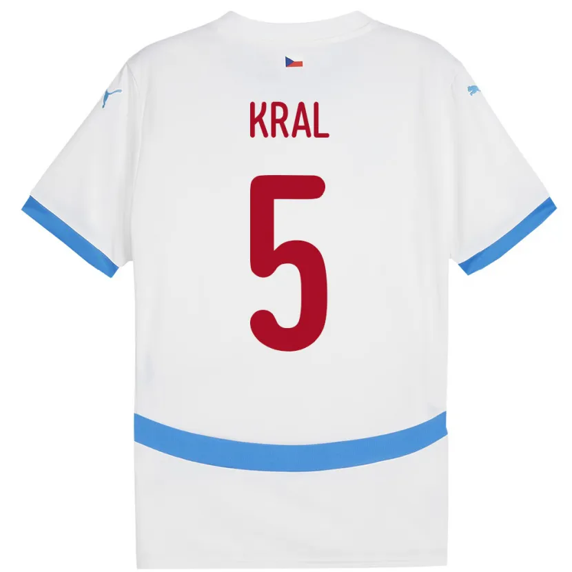 Danxen Män Tjeckien Tomas Kral #5 Vit Bortatröja Matchtröjor 24-26 Tröjor T-Tröja
