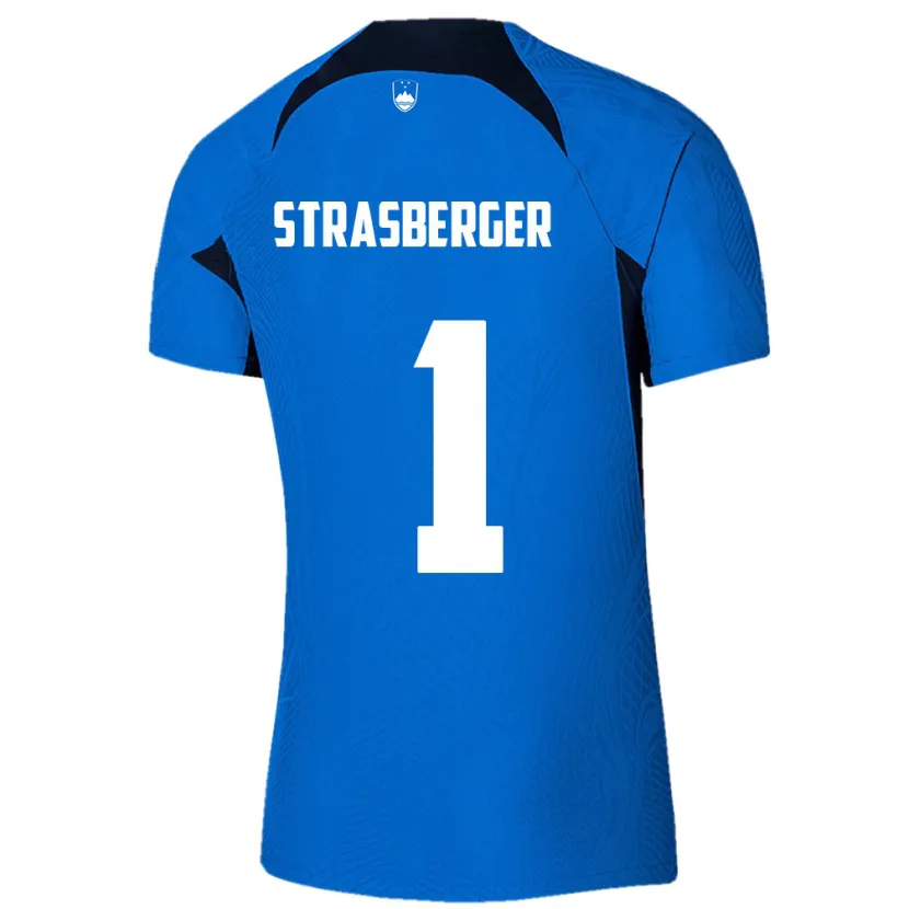 Danxen Män Slovenien Tim Strasberger #1 Blå Bortatröja Matchtröjor 24-26 Tröjor T-Tröja