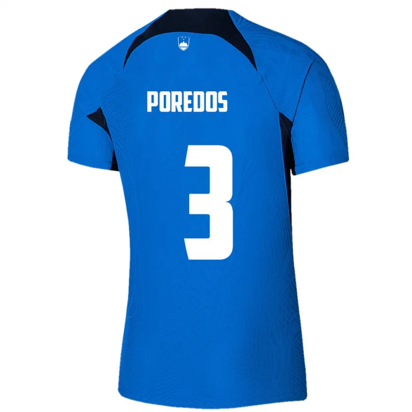 Danxen Män Slovenien Luka Poredos #3 Blå Bortatröja Matchtröjor 24-26 Tröjor T-Tröja