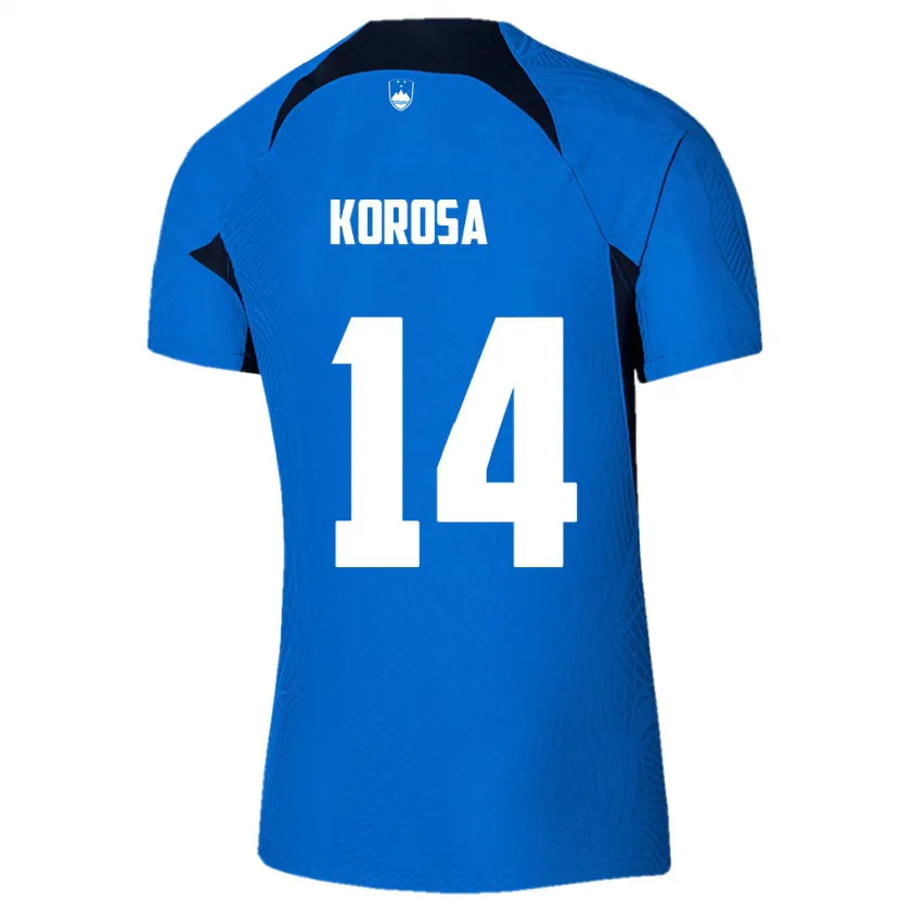 Danxen Män Slovenien Anej Koroša #14 Blå Bortatröja Matchtröjor 24-26 Tröjor T-Tröja