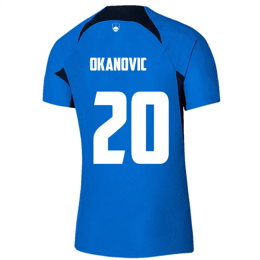 Danxen Män Slovenien Deen Okanovic #20 Blå Bortatröja Matchtröjor 24-26 Tröjor T-Tröja