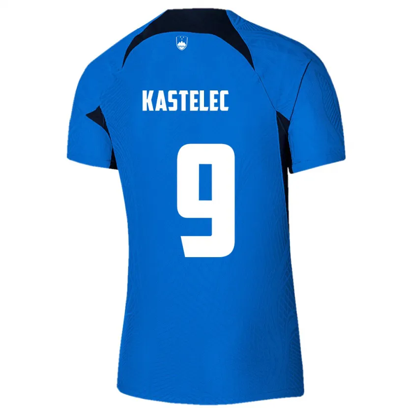 Danxen Män Slovenien Mirjam Kastelec #9 Blå Bortatröja Matchtröjor 24-26 Tröjor T-Tröja