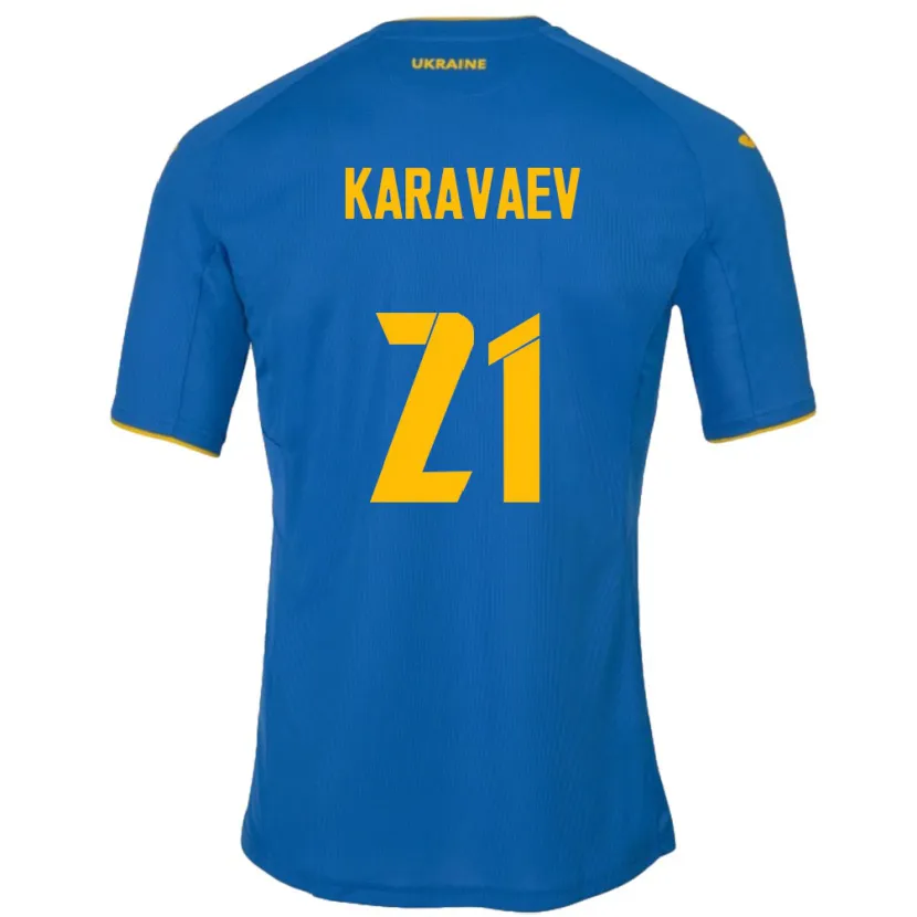 Danxen Män Ukraina Oleksandr Karavaev #21 Blå Bortatröja Matchtröjor 24-26 Tröjor T-Tröja