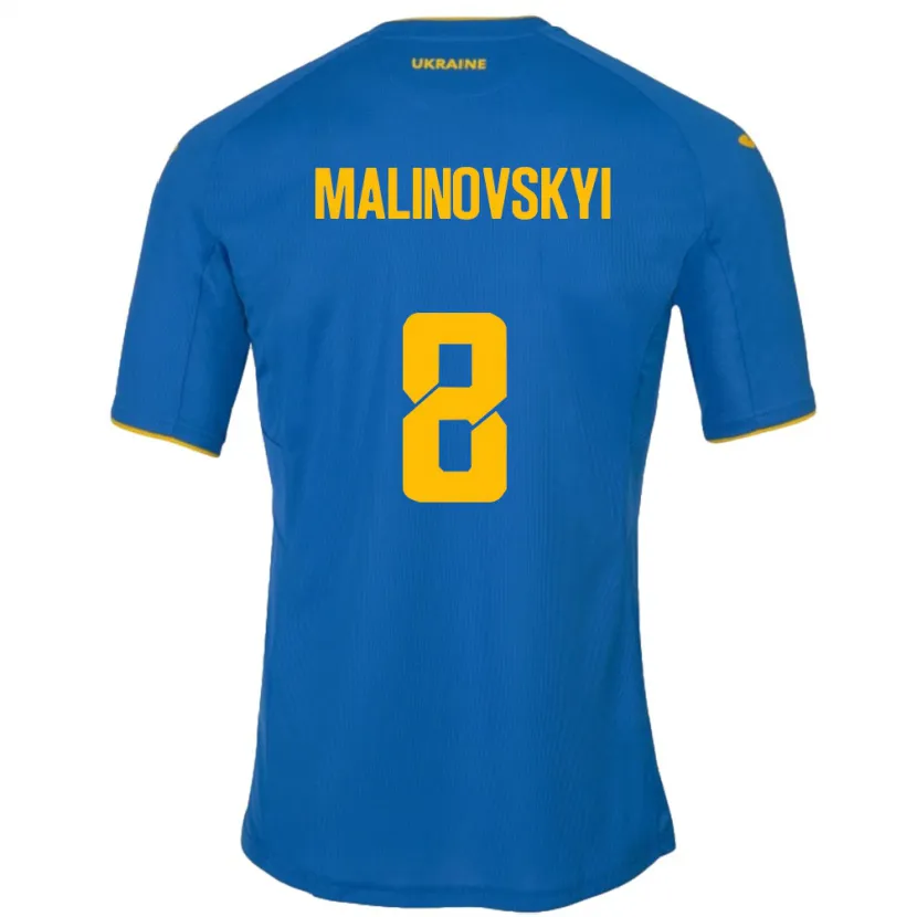 Danxen Män Ukraina Ruslan Malinovskyi #8 Blå Bortatröja Matchtröjor 24-26 Tröjor T-Tröja