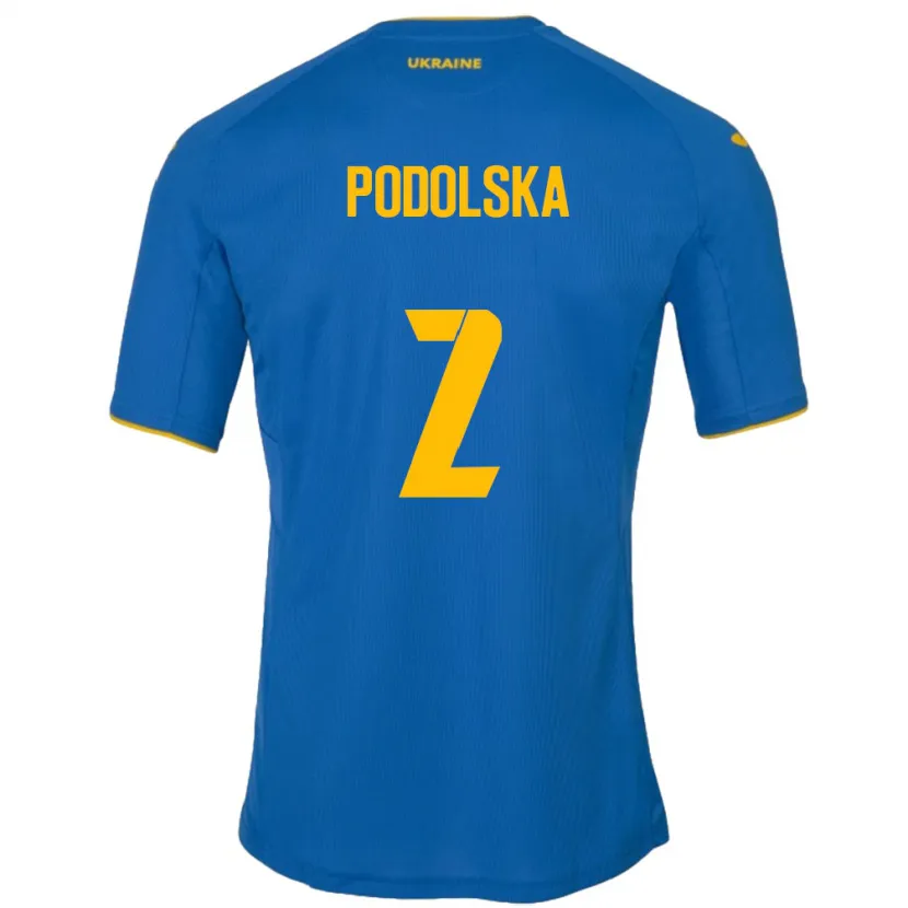 Danxen Män Ukraina Iryna Podolska #2 Blå Bortatröja Matchtröjor 24-26 Tröjor T-Tröja
