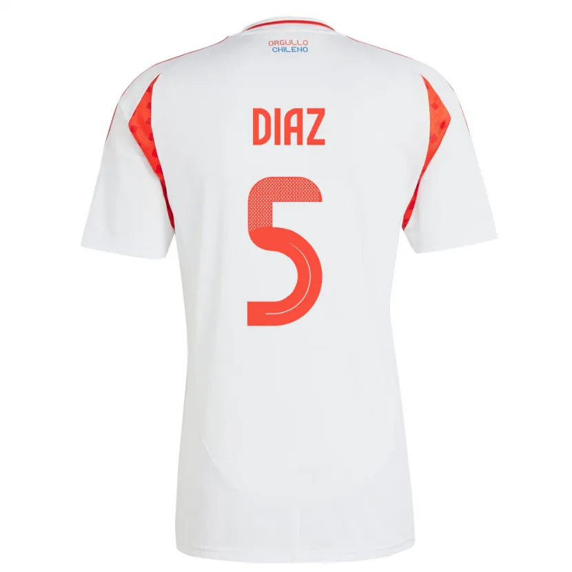 Danxen Män Chile Paulo Díaz #5 Vit Bortatröja Matchtröjor 24-26 Tröjor T-Tröja