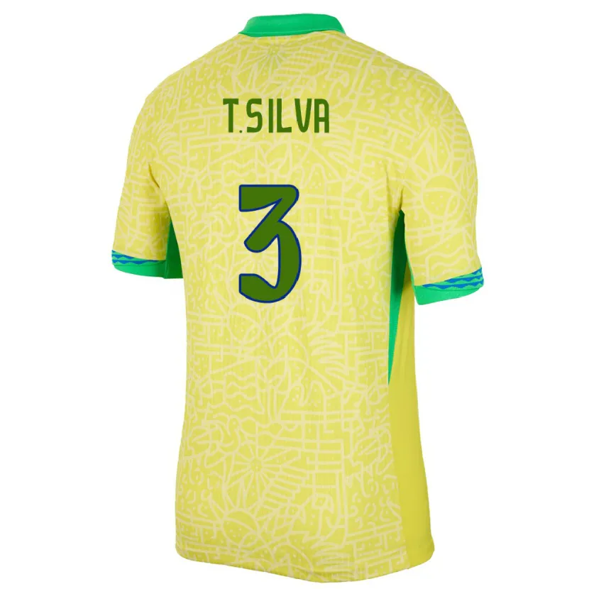 Danxen Kvinnor Brasilien Thiago Silva #3 Gul Hemmatröja Matchtröjor 24-26 Tröjor T-Tröja
