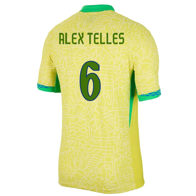 Danxen Kvinnor Brasilien Alex Telles #6 Gul Hemmatröja Matchtröjor 24-26 Tröjor T-Tröja