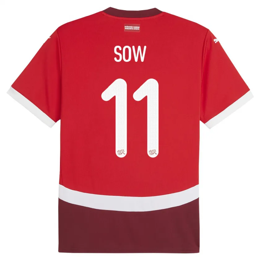 Danxen Kvinnor Schweiz Coumba Sow #11 Röd Hemmatröja Matchtröjor 24-26 Tröjor T-Tröja