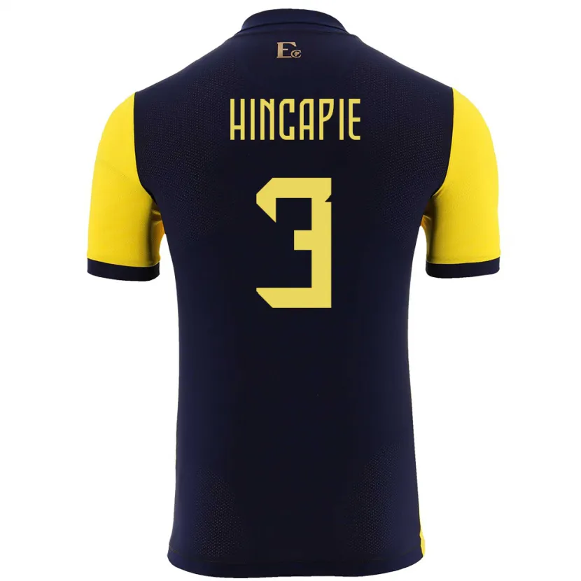 Danxen Kvinnor Ecuador Piero Hincapie #3 Gul Hemmatröja Matchtröjor 24-26 Tröjor T-Tröja