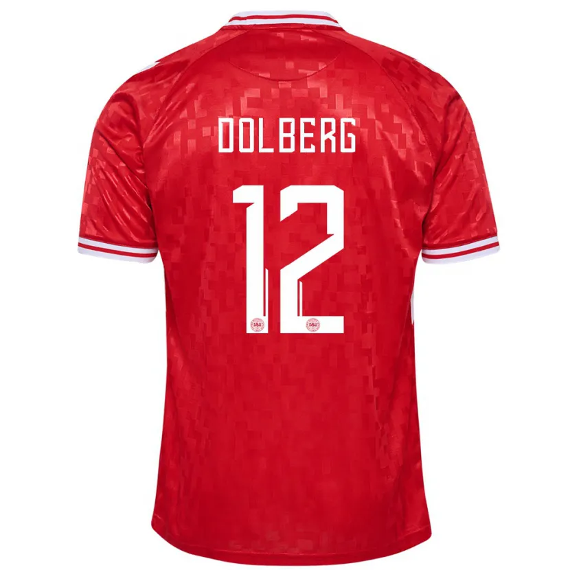 Danxen Kvinnor Danmark Kasper Dolberg #12 Röd Hemmatröja Matchtröjor 24-26 Tröjor T-Tröja