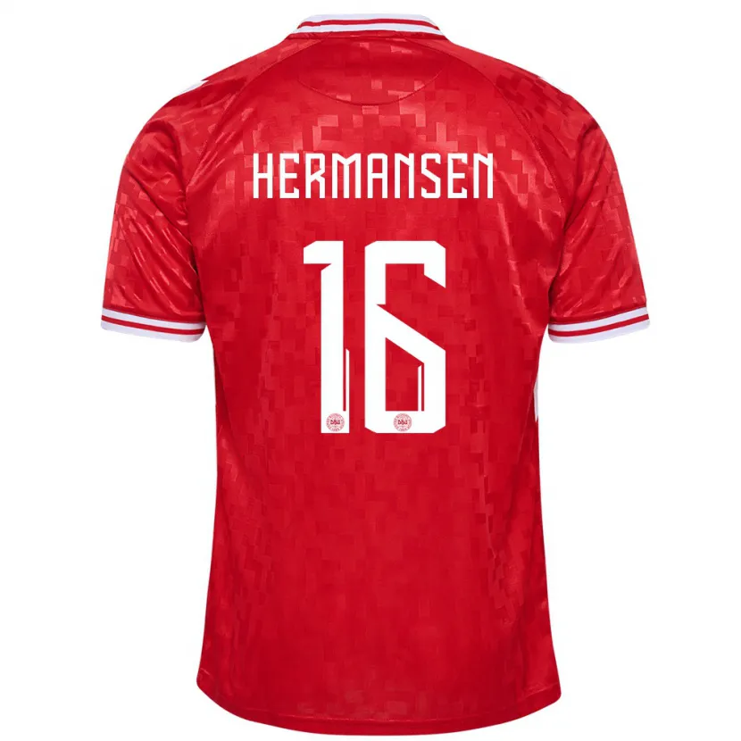 Danxen Kvinnor Danmark Mads Hermansen #16 Röd Hemmatröja Matchtröjor 24-26 Tröjor T-Tröja