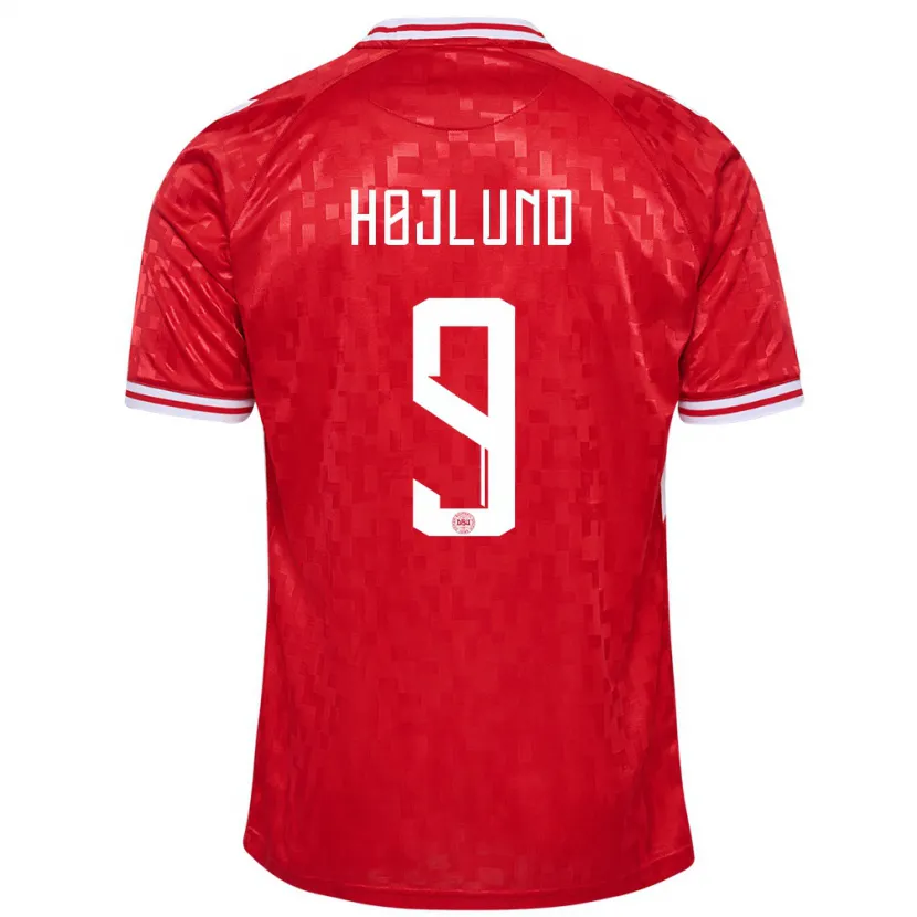 Danxen Kvinnor Danmark Emil Højlund #9 Röd Hemmatröja Matchtröjor 24-26 Tröjor T-Tröja