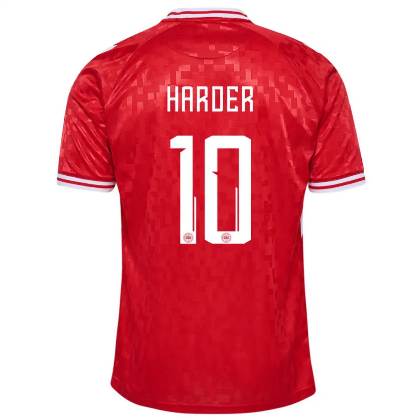 Danxen Kvinnor Danmark Pernille Harder #10 Röd Hemmatröja Matchtröjor 24-26 Tröjor T-Tröja
