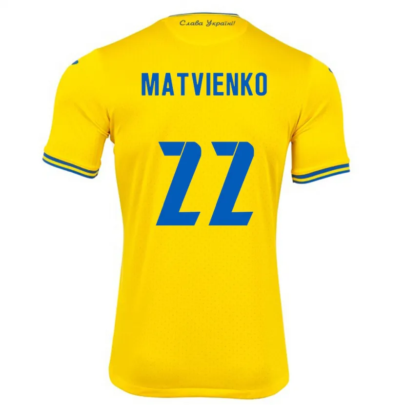 Danxen Kvinnor Ukraina Mykola Matvienko #22 Gul Hemmatröja Matchtröjor 24-26 Tröjor T-Tröja