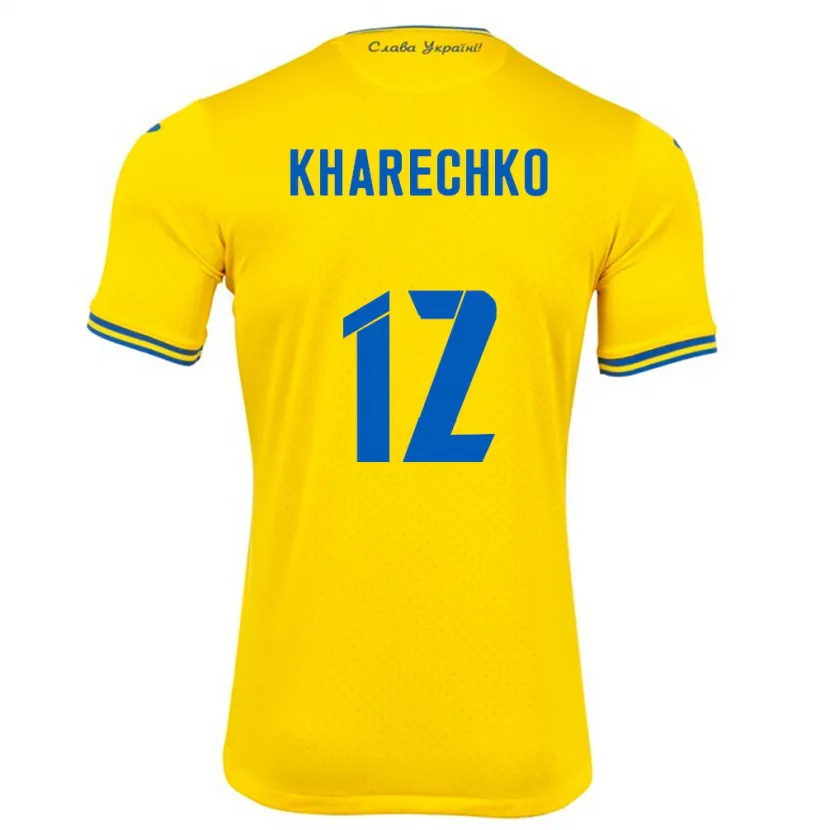 Danxen Kvinnor Ukraina Oleksandr Kharechko #12 Gul Hemmatröja Matchtröjor 24-26 Tröjor T-Tröja