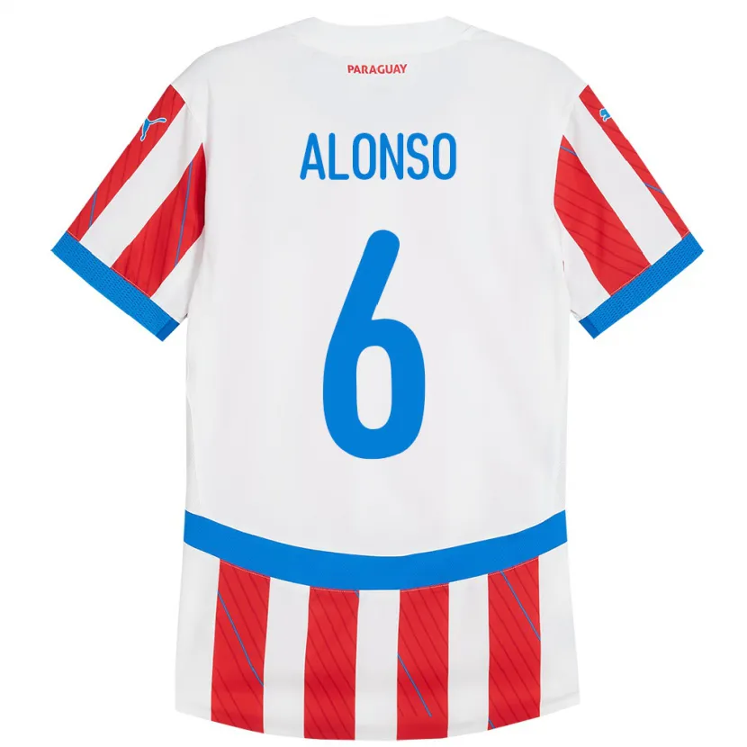 Danxen Kvinnor Paraguay Júnior Alonso #6 Vit Röd Hemmatröja Matchtröjor 24-26 Tröjor T-Tröja
