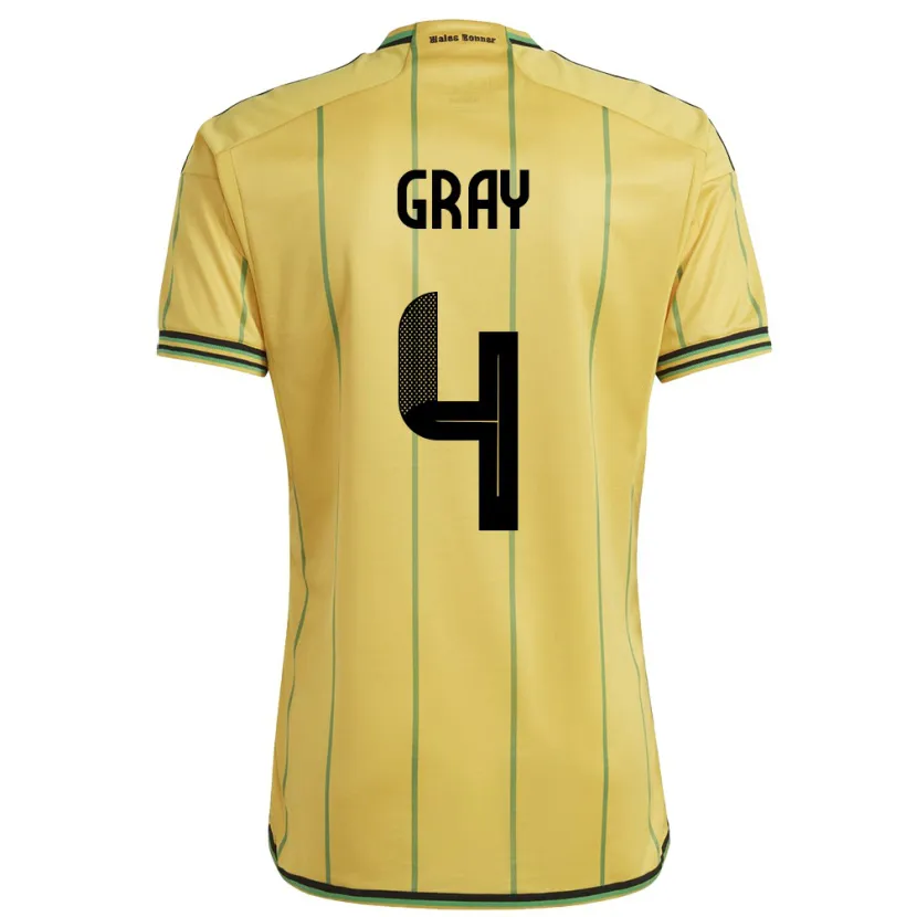Danxen Kvinnor Jamaica Tayvon Gray #4 Gul Hemmatröja Matchtröjor 24-26 Tröjor T-Tröja