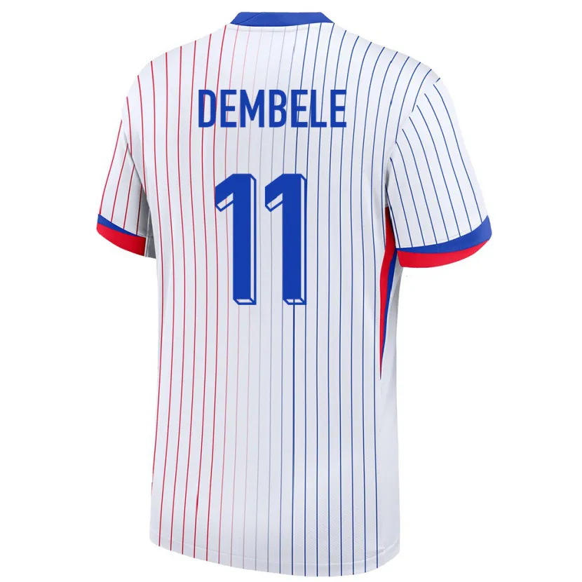 Danxen Kvinnor Frankrike Ousmane Dembele #11 Vit Bortatröja Matchtröjor 24-26 Tröjor T-Tröja