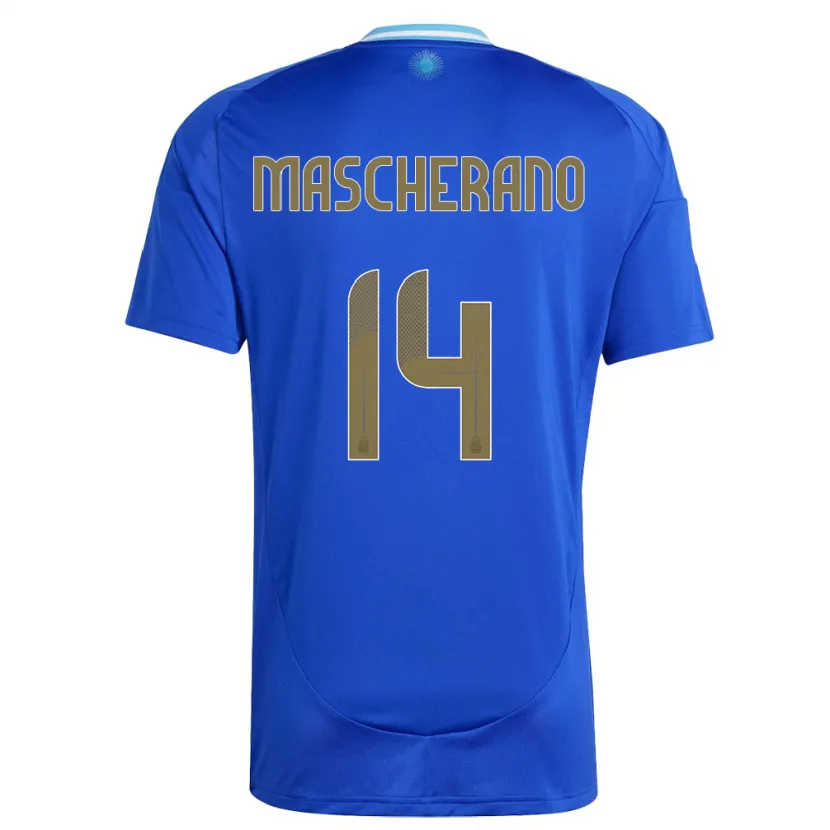Danxen Kvinnor Argentina Javier Mascherano #14 Blå Bortatröja Matchtröjor 24-26 Tröjor T-Tröja