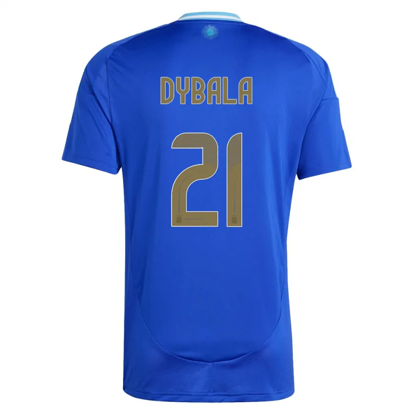 Danxen Kvinnor Argentina Paulo Dybala #21 Blå Bortatröja Matchtröjor 24-26 Tröjor T-Tröja