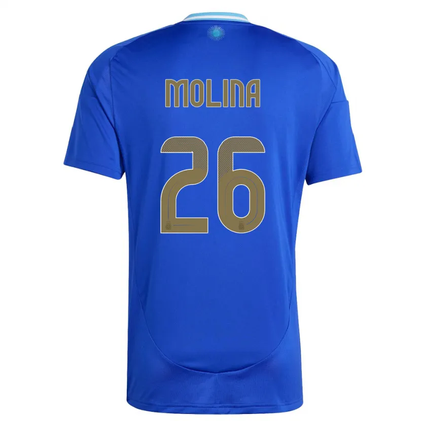 Danxen Kvinnor Argentina Nahuel Molina #26 Blå Bortatröja Matchtröjor 24-26 Tröjor T-Tröja