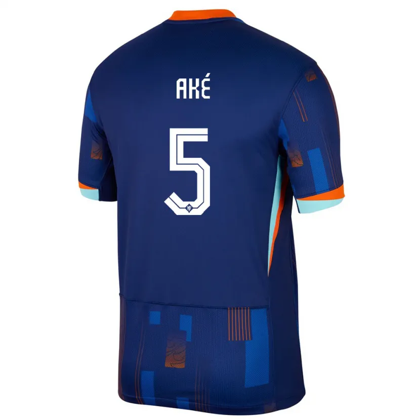 Danxen Kvinnor Nederländerna Nathan Ake #5 Blå Bortatröja Matchtröjor 24-26 Tröjor T-Tröja
