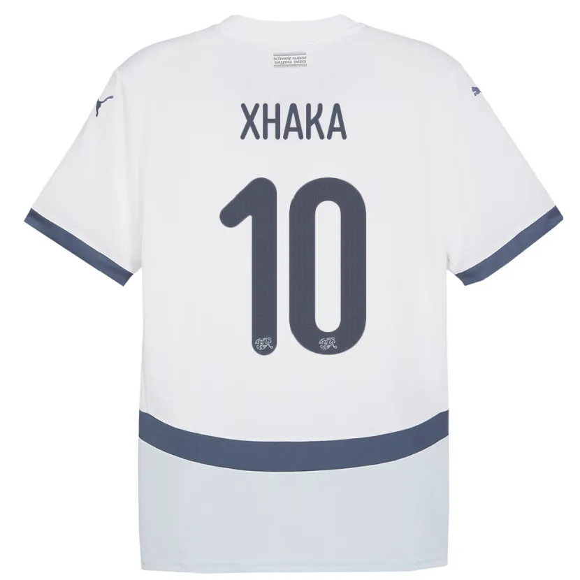 Danxen Kvinnor Schweiz Granit Xhaka #10 Vit Bortatröja Matchtröjor 24-26 Tröjor T-Tröja