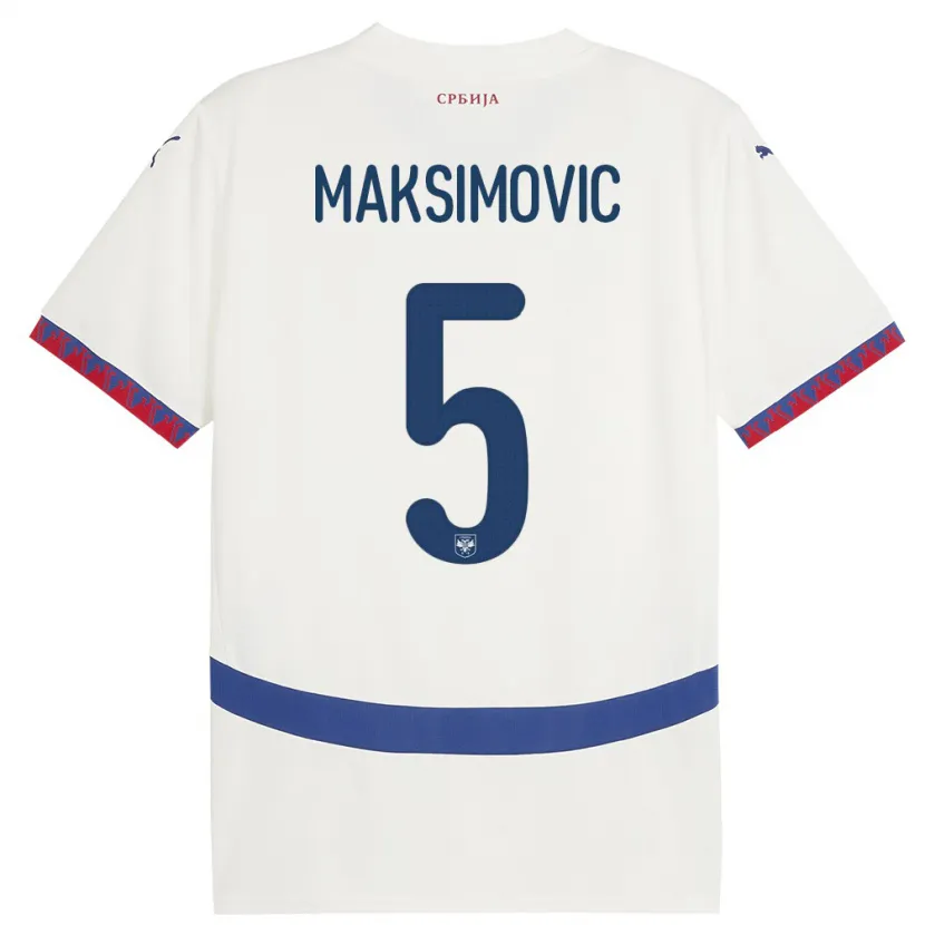 Danxen Kvinnor Serbien Nemanja Maksimovic #5 Vit Bortatröja Matchtröjor 24-26 Tröjor T-Tröja
