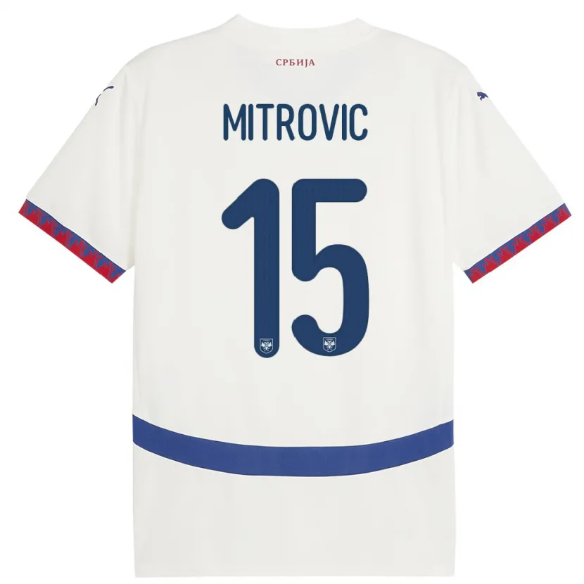 Danxen Kvinnor Serbien Stefan Mitrovic #15 Vit Bortatröja Matchtröjor 24-26 Tröjor T-Tröja