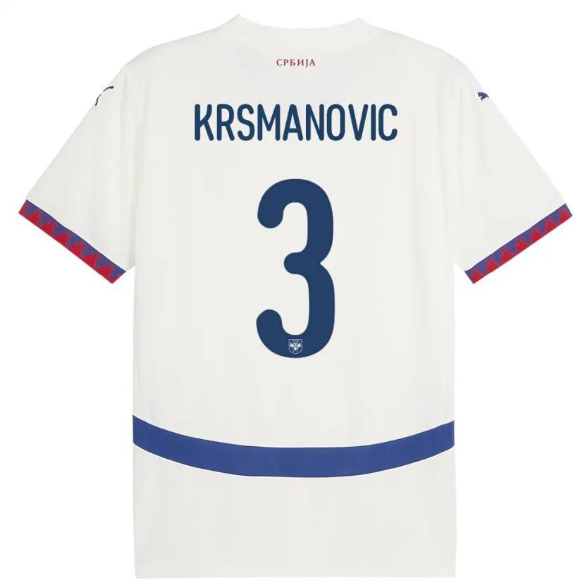 Danxen Kvinnor Serbien Nemanja Krsmanovic #3 Vit Bortatröja Matchtröjor 24-26 Tröjor T-Tröja